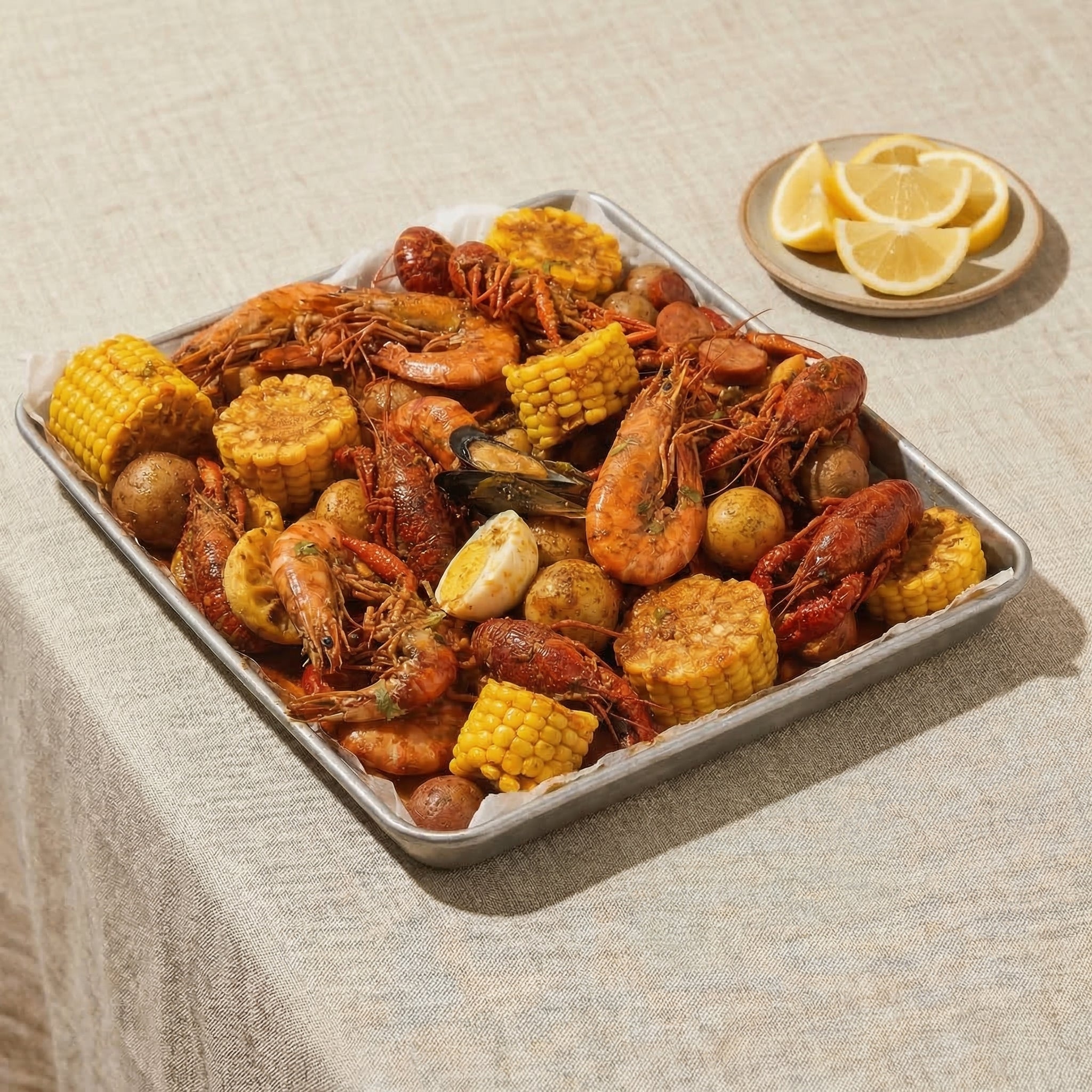Seafood boil with corn and potatoes